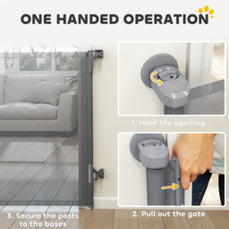PawHut Retractable Dog Gate, Extends to 140 cm Wide & 93 cm Tall, Mesh Pet Gate with Single Hand Operation, for Stairs Doorways - thumbnail 5