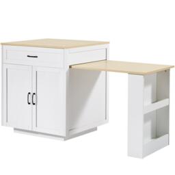 Extendable Bar Table with 2 Compartments and Side Spice Rack, Expandable Kitchen Island for 2–6 People, 133-202L x 70W x 93.5H cm, White - Aosom UK - thumbnail 9