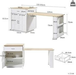 Extendable Bar Table with 2 Compartments and Side Spice Rack, Expandable Kitchen Island for 2–6 People, 133-202L x 70W x 93.5H cm, White - Aosom UK - thumbnail 3