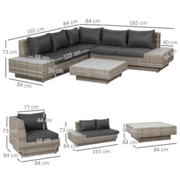 Outsunny 5-Seater Rattan Garden Furniture Outdoor Sectional Corner Sofa and Coffee Table Set Conservatory Wicker Weave w/ Armrest Cushions, Light Grey - Aosom UK - thumbnail 3