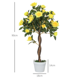 Outsunny Set of 2 Artificial Plants White Rose Floral in Pot, Fake Plants for Home Indoor Outdoor Decor, 90cm, Yellow - thumbnail 3