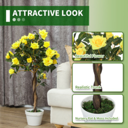Outsunny Set of 2 Artificial Plants White Rose Floral in Pot, Fake Plants for Home Indoor Outdoor Decor, 90cm, Yellow - thumbnail 5