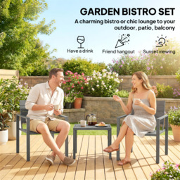 Outsunny 3 Pieces Garden Bistro Set for 2, Outdoor Bistro Table and Chairs with Metal Frame, Plastic Patio Furniture Set - thumbnail 4