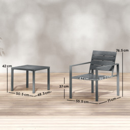 Outsunny 3 Pieces Garden Bistro Set for 2, Outdoor Bistro Table and Chairs with Metal Frame, Plastic Patio Furniture Set - thumbnail 3