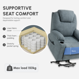 HOMCOM Lift Chair, Quick Assembly, Riser and Recliner Chair with Vibration Massage, Heat, Cup Holders, Cat Scratch Anti, Charcoal Grey - thumbnail 7