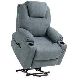 HOMCOM Lift Chair, Quick Assembly, Riser and Recliner Chair with Vibration Massage, Heat, Cup Holders, Cat Scratch Anti, Charcoal Grey