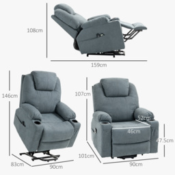 HOMCOM Lift Chair, Quick Assembly, Riser and Recliner Chair with Vibration Massage, Heat, Cup Holders, Cat Scratch Anti, Charcoal Grey - thumbnail 3
