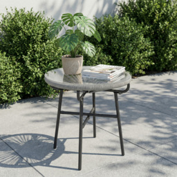 Outsunny Rattan Side Table, Round Outdoor Coffee Table, with Round PE Rattan and Tempered Glass Tabletop, Light Grey - thumbnail 7