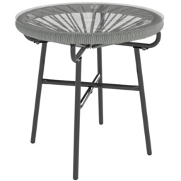 Outsunny Rattan Side Table, Round Outdoor Coffee Table, with Round PE Rattan and Tempered Glass Tabletop, Light Grey - thumbnail 1