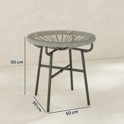 Outsunny Rattan Side Table, Round Outdoor Coffee Table, with Round PE Rattan and Tempered Glass Tabletop, Light Grey - thumbnail 3