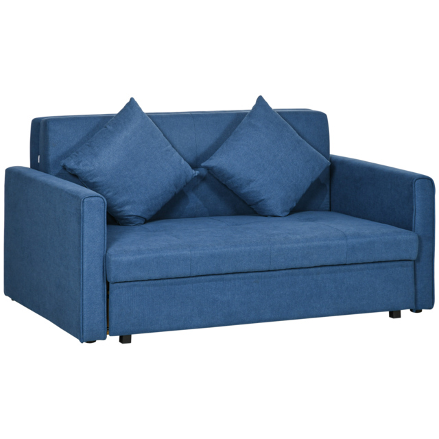 HOMCOM 2 Seater Sofa Bed, Convertible Bed Settee, Modern Fabric Loveseat Sofa Couch w/ Cushions, Hidden Storage for Guest Room, Dark Blue - image 1