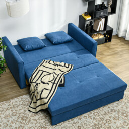 HOMCOM 2 Seater Sofa Bed, Convertible Bed Settee, Modern Fabric Loveseat Sofa Couch w/ Cushions, Hidden Storage for Guest Room, Dark Blue - thumbnail 7
