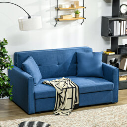 HOMCOM 2 Seater Sofa Bed, Convertible Bed Settee, Modern Fabric Loveseat Sofa Couch w/ Cushions, Hidden Storage for Guest Room, Dark Blue - thumbnail 2