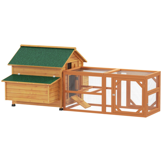 PawHut 2 Piece Wooden Chicken Coop and Run Set, Poultry Run Cage with Nesting Box, Slide-Out Tray, for 4-8 Chickens, Yellow - image 1
