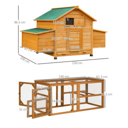 PawHut 2 Piece Wooden Chicken Coop and Run Set, Poultry Run Cage with Nesting Box, Slide-Out Tray, for 4-8 Chickens, Yellow - thumbnail 3