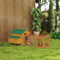 PawHut 2 Piece Wooden Chicken Coop and Run Set, Poultry Run Cage with Nesting Box, Slide-Out Tray, for 4-8 Chickens, Yellow - thumbnail 2
