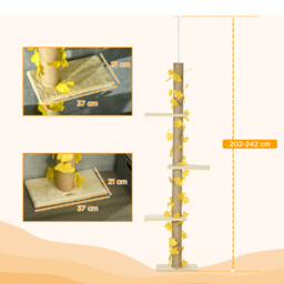 PawHut 202-242cm Height Adjustable Floor to Ceiling Cat Tree for Cats with Sisal Scratching Post, 3- Tier Cat Tower - thumbnail 3