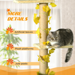 PawHut 202-242cm Height Adjustable Floor to Ceiling Cat Tree for Cats with Sisal Scratching Post, 3- Tier Cat Tower - thumbnail 6