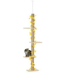 PawHut 202-242cm Height Adjustable Floor to Ceiling Cat Tree for Cats with Sisal Scratching Post, 3- Tier Cat Tower - thumbnail 1