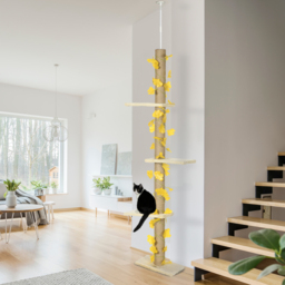 PawHut 202-242cm Height Adjustable Floor to Ceiling Cat Tree for Cats with Sisal Scratching Post, 3- Tier Cat Tower - thumbnail 2
