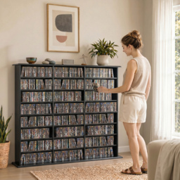 HOMCOM 1032 CD/594 DVD Storage Unit, Blu-ray Media Storage Shelf with 24 Compartments and 18 Adjustable Shelves, Black - thumbnail 8