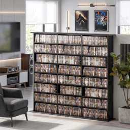 HOMCOM 1032 CD/594 DVD Storage Unit, Blu-ray Media Storage Shelf with 24 Compartments and 18 Adjustable Shelves, Black - thumbnail 2
