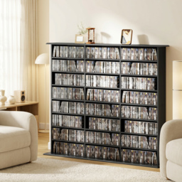 HOMCOM 1032 CD/594 DVD Storage Unit, Blu-ray Media Storage Shelf with 24 Compartments and 18 Adjustable Shelves, Black - thumbnail 7