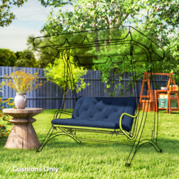 Outsunny 2 Seater Bench Pad, Garden Chair Cushion with Back and Ties for Indoor and Outdoor Use, 98 x 100 cm, Dark Blue - thumbnail 2