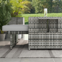 Outsunny Rattan Sun Lounger w/ Storage Tea Table & Footstools, Grey - thumbnail 8