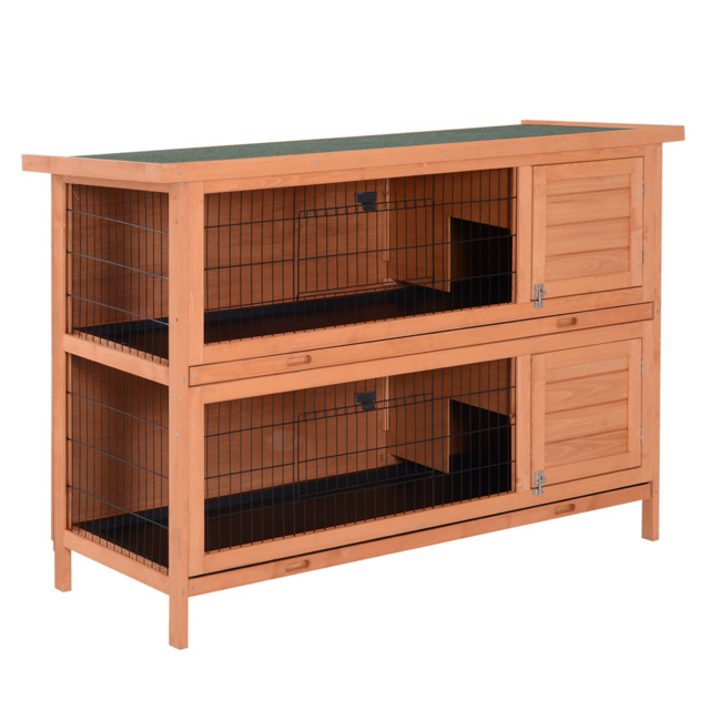 PawHut Double Decker Rabbit Hutch 4FT Guinea Pig Cage with No Leak Trays for Outdoor, Orange - image 1