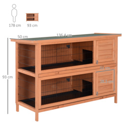 PawHut Double Decker Rabbit Hutch 4FT Guinea Pig Cage with No Leak Trays for Outdoor, Orange - thumbnail 3