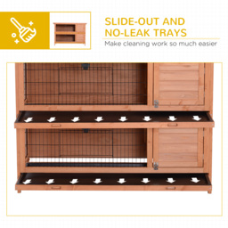 PawHut Double Decker Rabbit Hutch 4FT Guinea Pig Cage with No Leak Trays for Outdoor, Orange - thumbnail 6