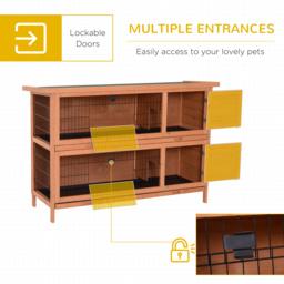 PawHut Double Decker Rabbit Hutch 4FT Guinea Pig Cage with No Leak Trays for Outdoor, Orange - thumbnail 5
