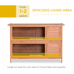 PawHut Double Decker Rabbit Hutch 4FT Guinea Pig Cage with No Leak Trays for Outdoor, Orange - thumbnail 4