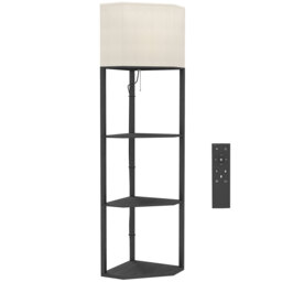 HOMCOM Corner Floor Lamp with Shelves and Lights, Modern Dimmable Standing Lamp with 3000K/4000K/6000K Colour Temperature - thumbnail 1