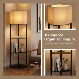 HOMCOM Corner Floor Lamp with Shelves and Lights, Modern Dimmable Standing Lamp with 3000K/4000K/6000K Colour Temperature - thumbnail 5