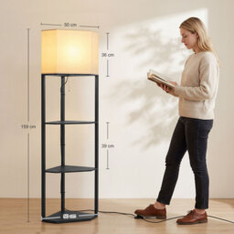 HOMCOM Corner Floor Lamp with Shelves and Lights, Modern Dimmable Standing Lamp with 3000K/4000K/6000K Colour Temperature - thumbnail 3