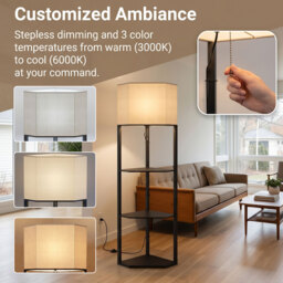 HOMCOM Corner Floor Lamp with Shelves and Lights, Modern Dimmable Standing Lamp with 3000K/4000K/6000K Colour Temperature - thumbnail 4