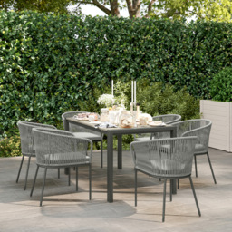 Outsunny Rattan Dining Set, 6 Seater Rattan Garden Furniture Set with Acacia Wood Top Rectangle Table, 6 Chairs, Washable Seat Cushions, for Outdoor, Patio, Conservatory, Grey - thumbnail 9