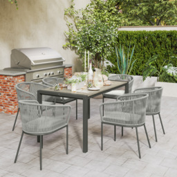 Outsunny Rattan Dining Set, 6 Seater Rattan Garden Furniture Set with Acacia Wood Top Rectangle Table, 6 Chairs, Washable Seat Cushions, for Outdoor, Patio, Conservatory, Grey - thumbnail 8