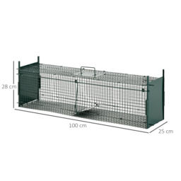 PawHut 2-Door Humane Live Trap for Small Animals, Animal Trap for Rat Mise Mink Rabbit Raccoon Gopher Squirrel, Dark Green - Aosom UK - thumbnail 3