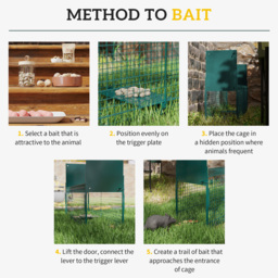 PawHut 2-Door Humane Live Trap for Small Animals, Animal Trap for Rat Mise Mink Rabbit Raccoon Gopher Squirrel, Dark Green - Aosom UK - thumbnail 5