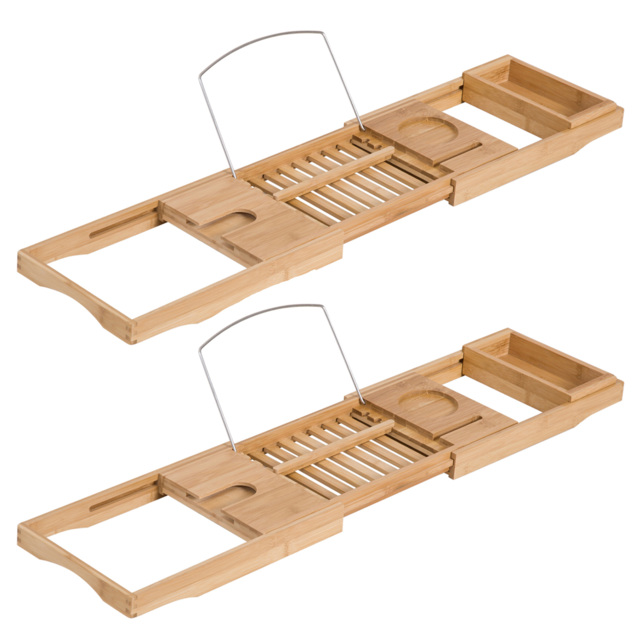 HOMCOM Extendable Bamboo Bathtub Shelf Rack Bath Caddy Tray Bathroom Storage, Set of 2 - Aosom UK - image 1