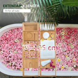 HOMCOM Extendable Bamboo Bathtub Shelf Rack Bath Caddy Tray Bathroom Storage, Set of 2 - Aosom UK - thumbnail 4