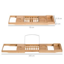 HOMCOM Extendable Bamboo Bathtub Shelf Rack Bath Caddy Tray Bathroom Storage, Set of 2 - Aosom UK - thumbnail 3