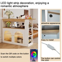Modern Extension Dining Table with Storage and LED Strip, Kitchen Island with Extendable Swivel for Living Room, 138-193x39x105 cm, White - Aosom UK - thumbnail 5