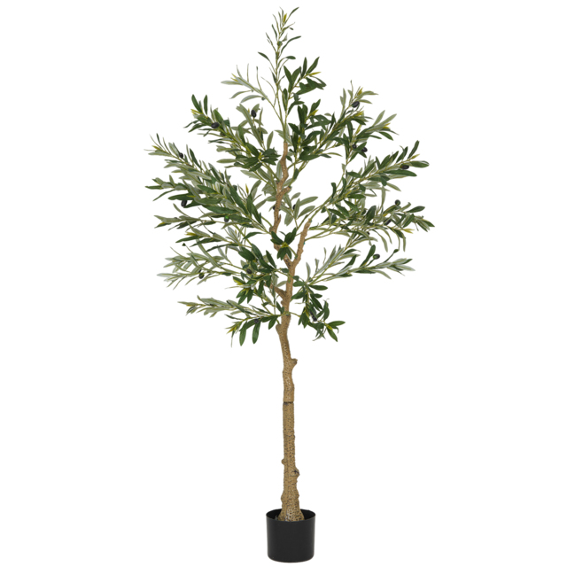 HOMCOM 5ft/ 150cm Decorative Artificial Plant, Silk Olive Tree with 720 Leaves and 32 Olive Fruits in Pot, Fake Plant for Home, Office, Living Room, Indoor Decor - image 1