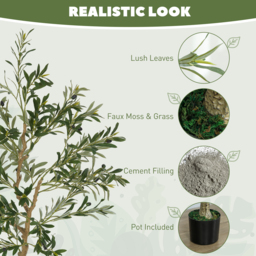 HOMCOM 5ft/ 150cm Decorative Artificial Plant, Silk Olive Tree with 720 Leaves and 32 Olive Fruits in Pot, Fake Plant for Home, Office, Living Room, Indoor Decor - thumbnail 4