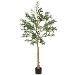 HOMCOM 5ft/ 150cm Decorative Artificial Plant, Silk Olive Tree with 720 Leaves and 32 Olive Fruits in Pot, Fake Plant for Home, Office, Living Room, Indoor Decor - thumbnail 1