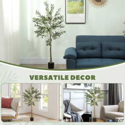 HOMCOM 5ft/ 150cm Decorative Artificial Plant, Silk Olive Tree with 720 Leaves and 32 Olive Fruits in Pot, Fake Plant for Home, Office, Living Room, Indoor Decor - thumbnail 8